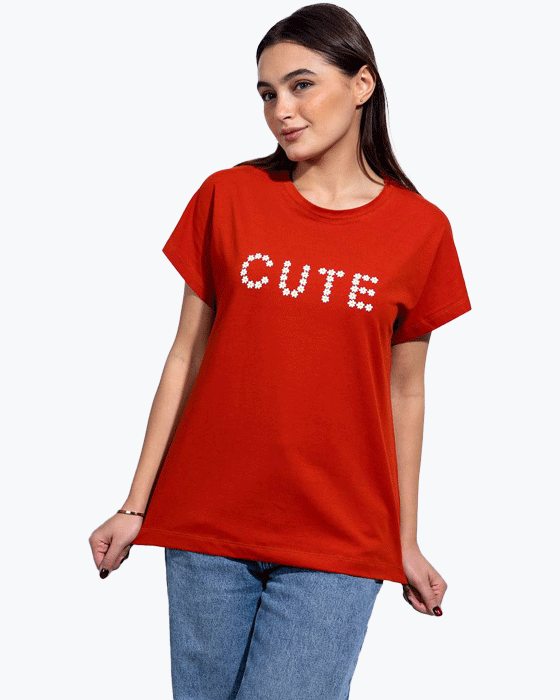 تیشرت پنبه ای زنانه طرح CUTE