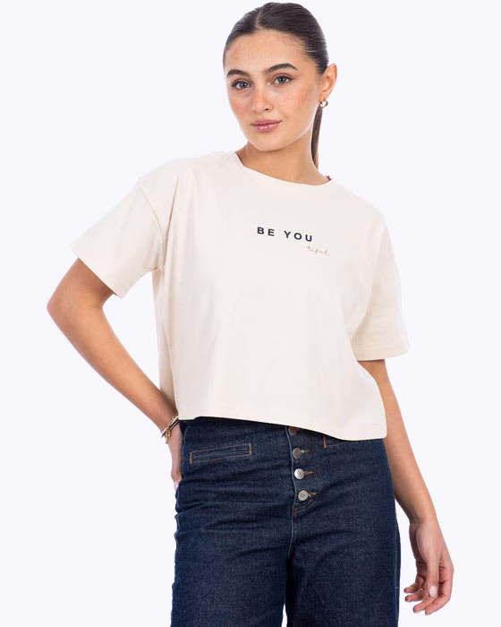 تیشرت کوتاه نخ پنبه زنانه طرح BE YOU